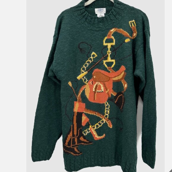 SPORTIFIC MILLER'S COLLECTION Hunter Green COTTON RAMIE EQUESTRIAN SWEATER S NWT - Picture 9 of 9